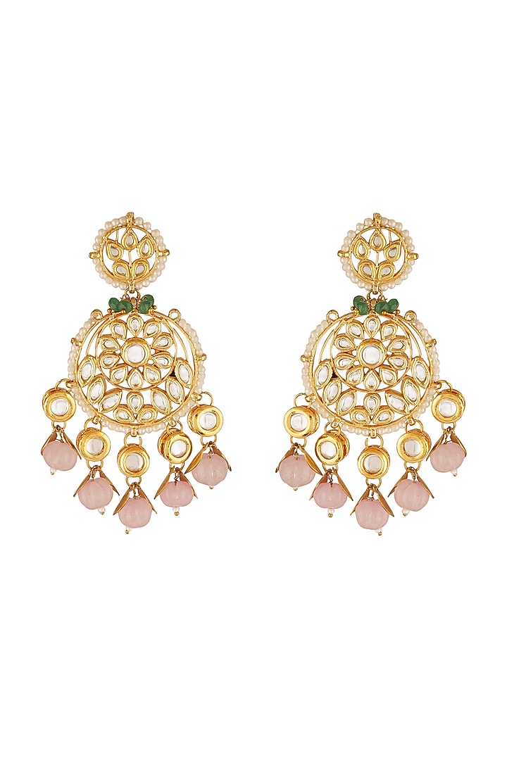 Gold Finish Chandbali Earrings With Kundan Polki by Chhavi's Jewels at Pernia's Pop Up Shop