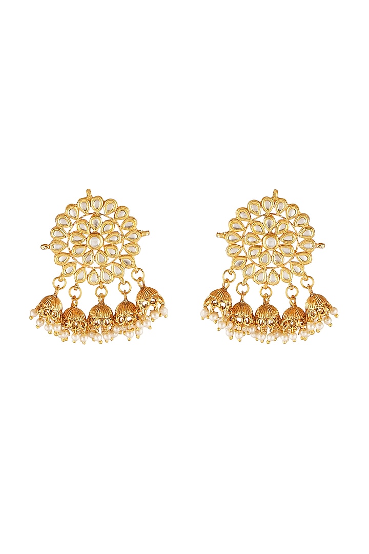 Gold Finish Kundan Polki Stud Earrings  by Chhavi's Jewels at Pernia's Pop Up Shop