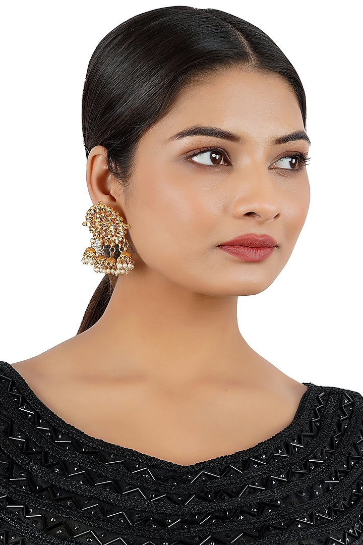 Gold Finish Kundan Polki Stud Earrings  by Chhavi's Jewels