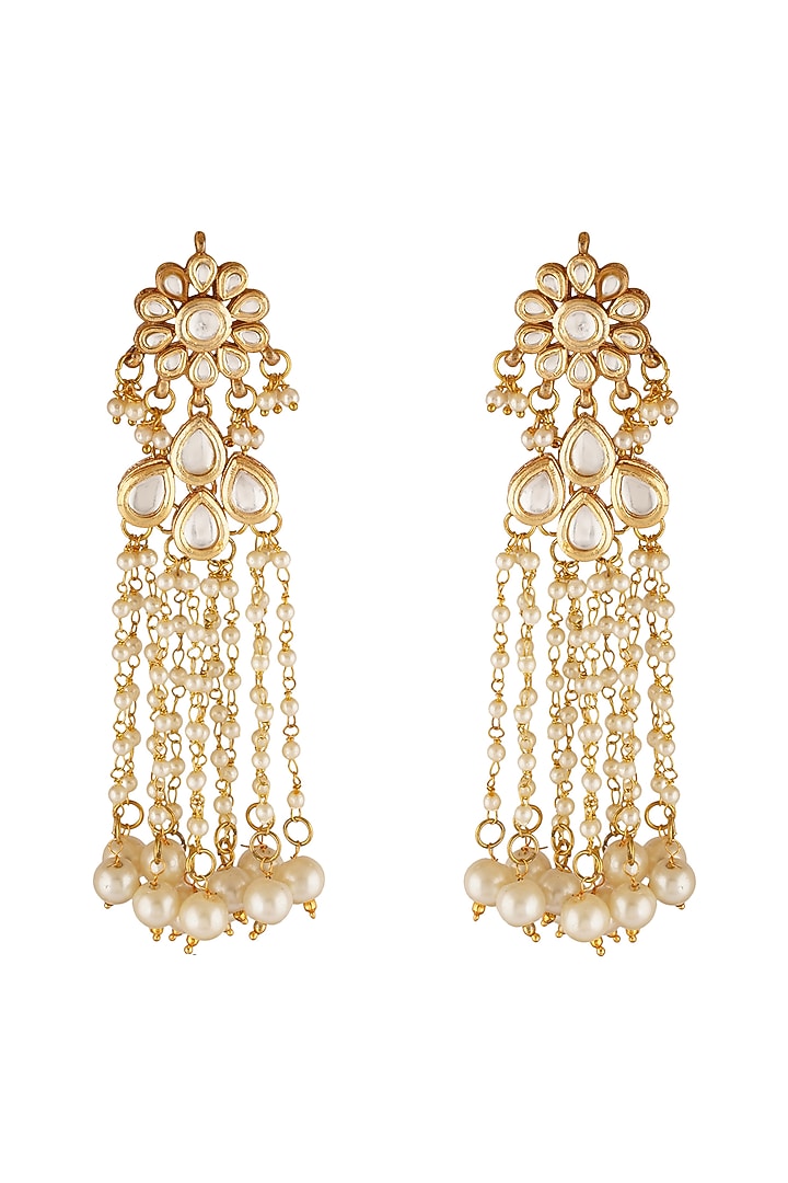 Gold Finish Dangler Earring With Kundan Polki by Chhavi's Jewels at Pernia's Pop Up Shop