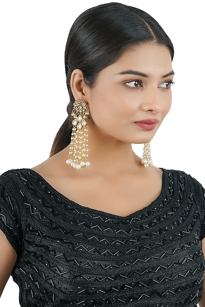 Gold Finish Dangler Earring With Kundan Polki by Chhavi's Jewels at Pernia's Pop Up Shop