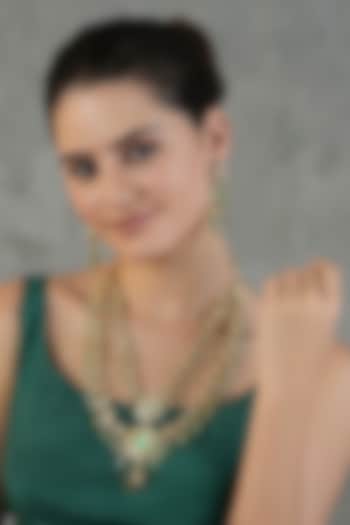 Gold Finish Kundan Polki Layered Necklace Set by Chhavi'S Jewels at Pernia's Pop Up Shop