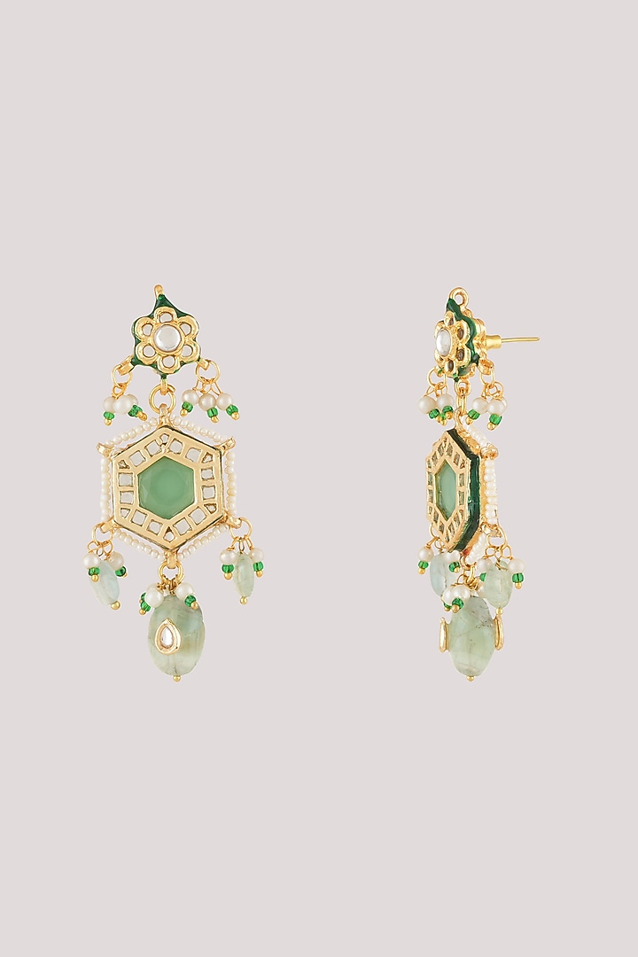 Gold Finish Kundan Polki Layered Necklace Set by Chhavi'S Jewels at Pernia's Pop Up Shop
