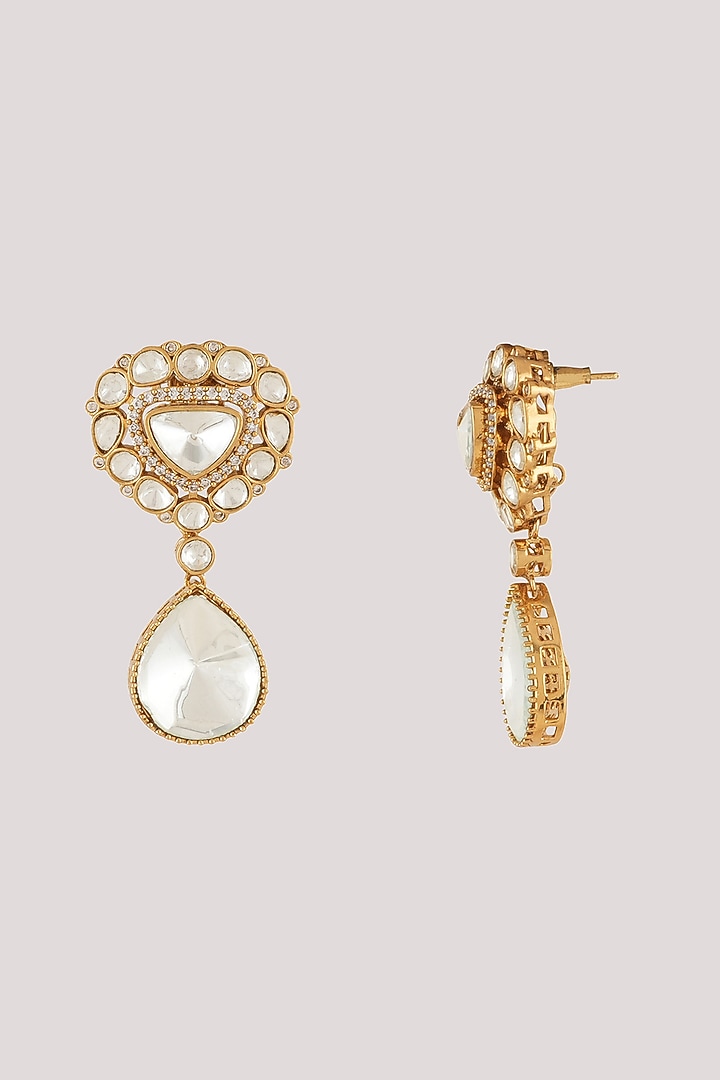 Gold Finish Kundan Polki Long Necklace Set by Chhavi'S Jewels at Pernia's Pop Up Shop