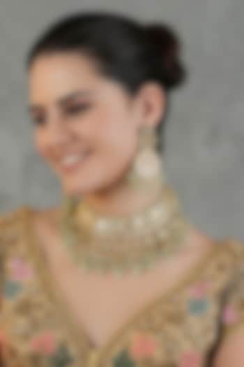 Gold Finish Kundan Polki Necklace Set by Chhavi'S Jewels