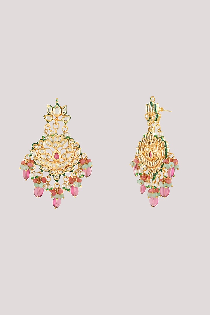 Gold Finish Kundan Polki Necklace Set by Chhavi'S Jewels at Pernia's Pop Up Shop