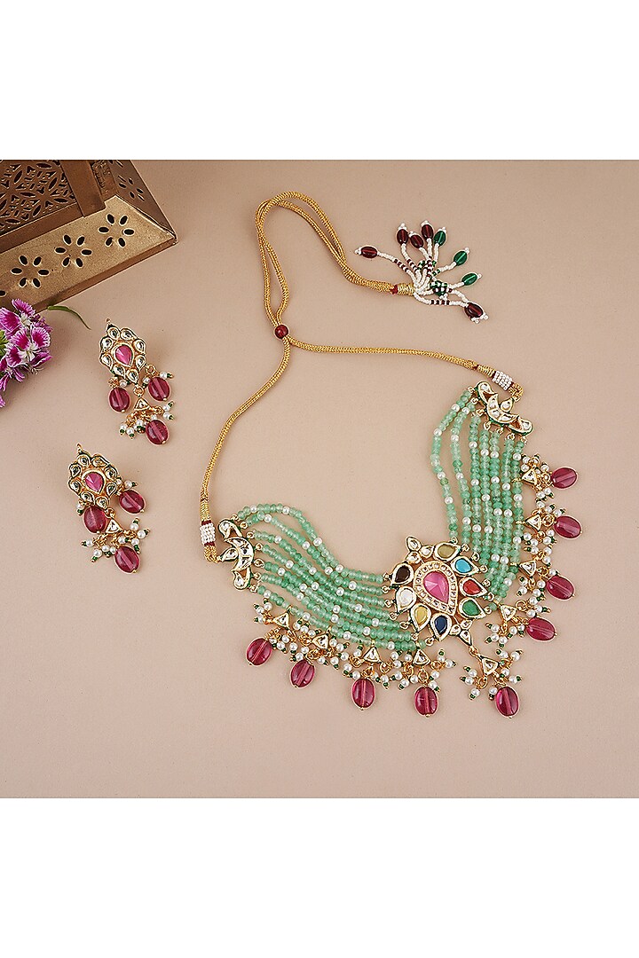 Gold Finish Kundan Polki Choker Necklace Set by Chhavi'S Jewels at Pernia's Pop Up Shop