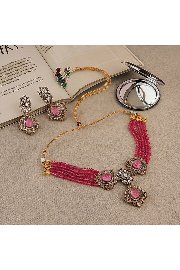 Gold Finish Kundan Polki Choker Necklace Set by Chhavi'S Jewels at Pernia's Pop Up Shop