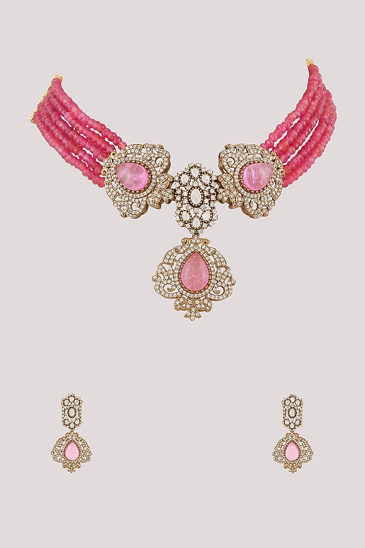 Gold Finish Kundan Polki Choker Necklace Set by Chhavi'S Jewels at Pernia's Pop Up Shop