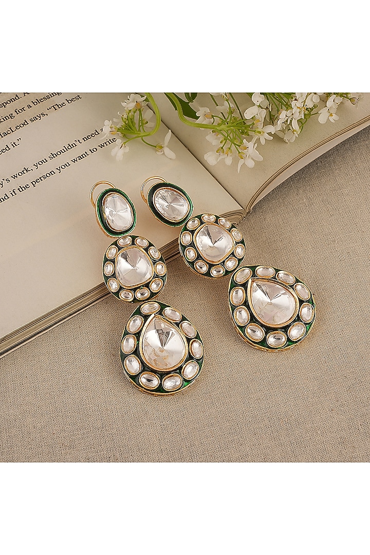 Gold Finish Kundan Polki Dangler Earrings by Chhavi'S Jewels at Pernia's Pop Up Shop
