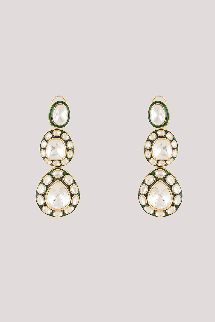 Gold Finish Kundan Polki Dangler Earrings by Chhavi'S Jewels at Pernia's Pop Up Shop