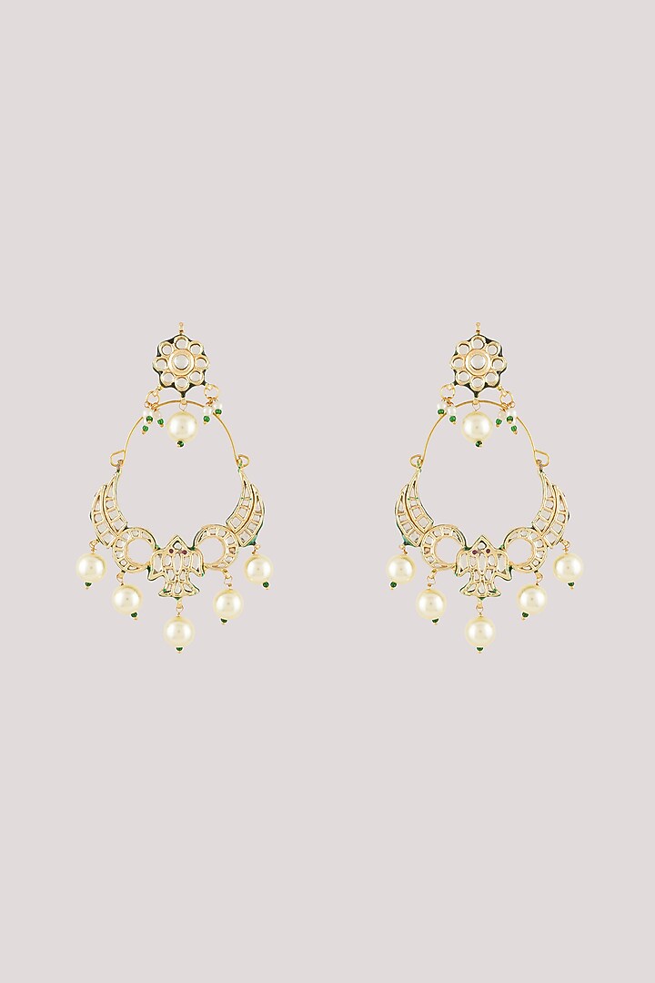 Gold Finish Kundan Polki Dangler Earrings by Chhavi'S Jewels at Pernia's Pop Up Shop