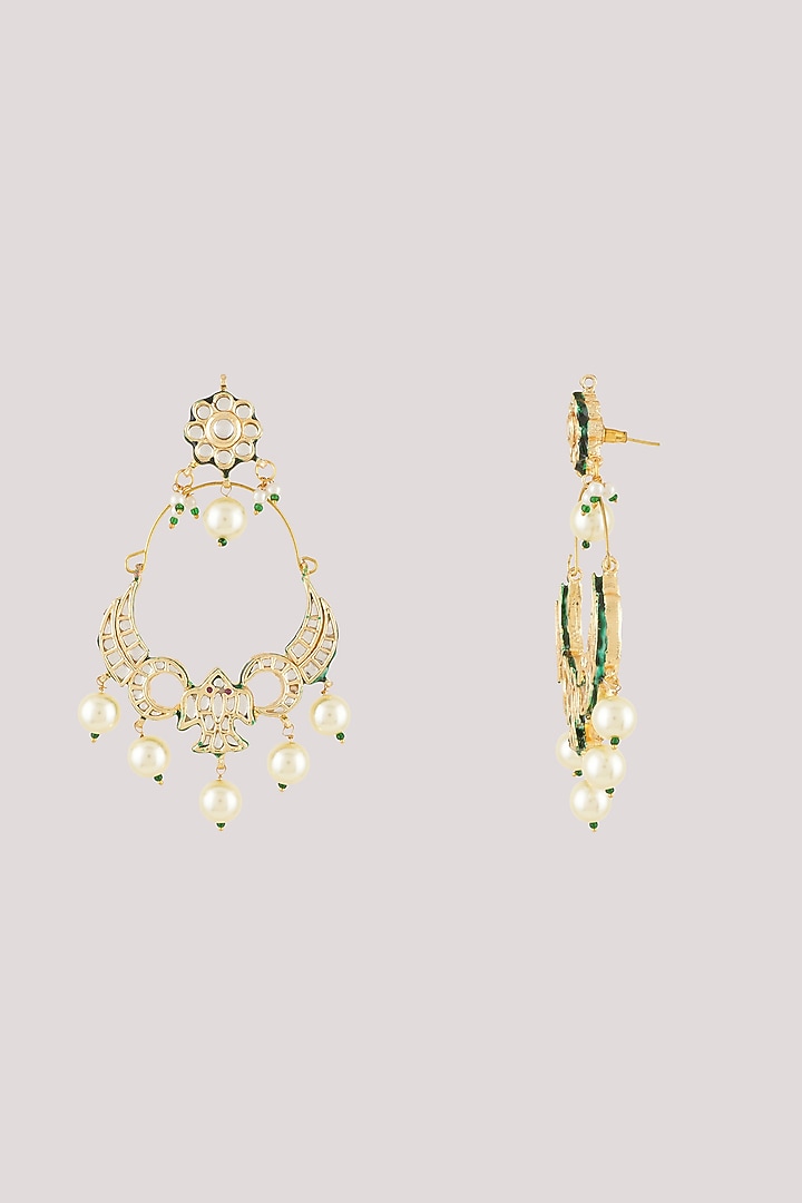 Gold Finish Kundan Polki Dangler Earrings by Chhavi'S Jewels at Pernia's Pop Up Shop