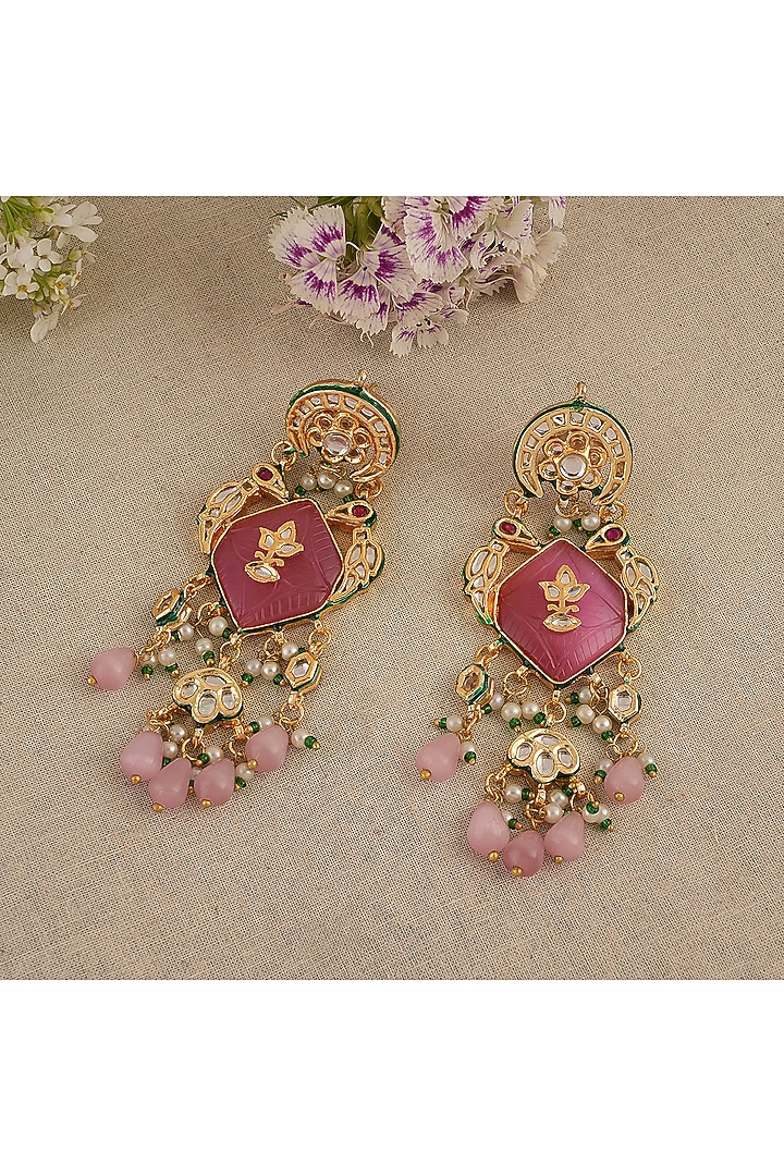 Gold Finish Kundan Polki Dangler Earrings by Chhavi'S Jewels at Pernia's Pop Up Shop