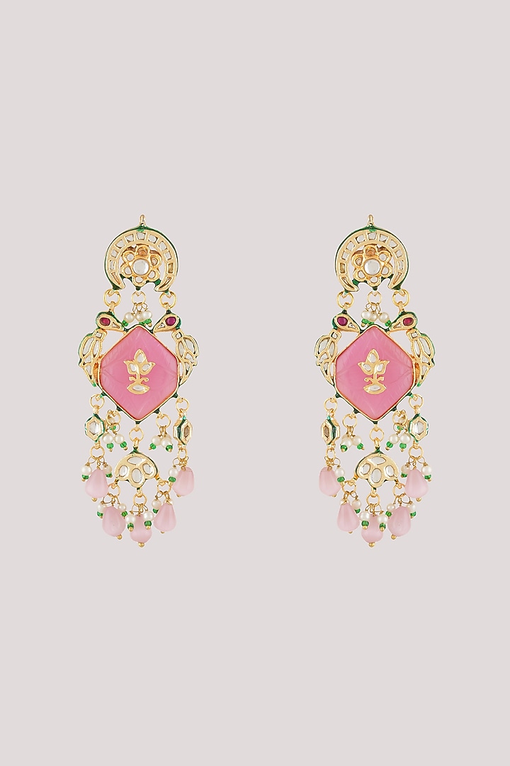 Gold Finish Kundan Polki Dangler Earrings by Chhavi'S Jewels at Pernia's Pop Up Shop
