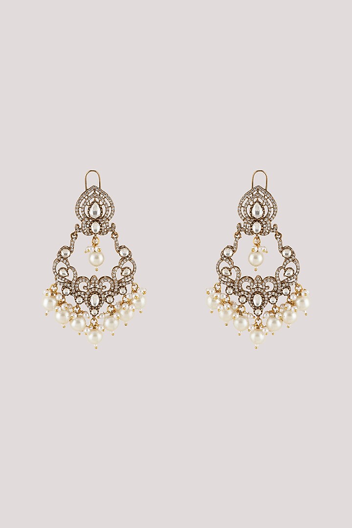 Gold Finish Kundan Polki Dangler Earrings by Chhavi'S Jewels at Pernia's Pop Up Shop