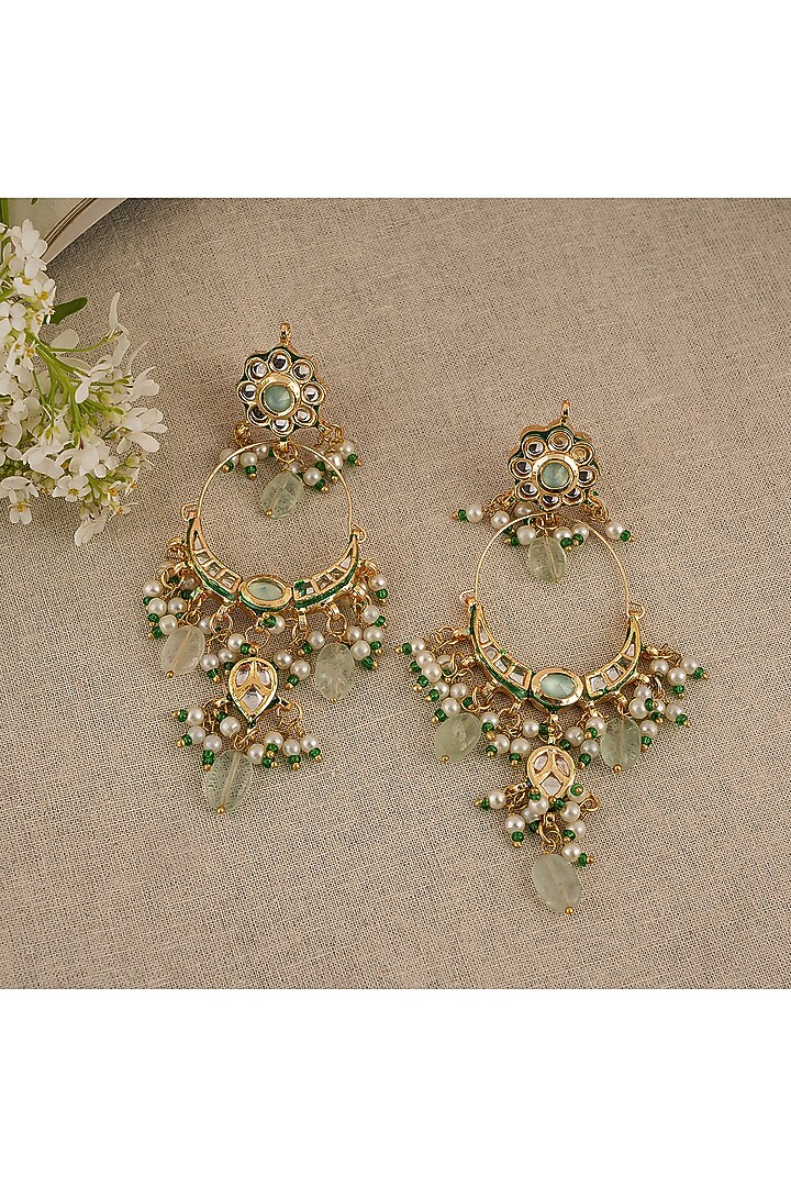 Gold Finish Kundan Polki Dangler Earrings by Chhavi'S Jewels at Pernia's Pop Up Shop