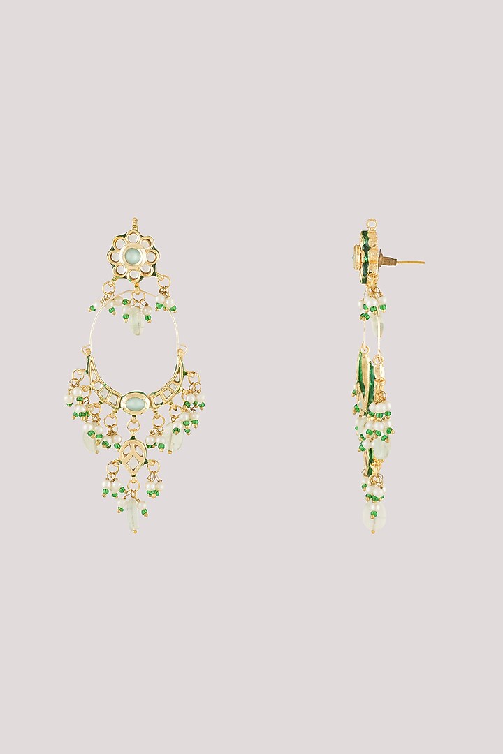 Gold Finish Kundan Polki Dangler Earrings by Chhavi'S Jewels at Pernia's Pop Up Shop