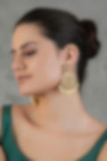 Gold Finish Kundan Polki Chandbaali Earrings by Chhavi'S Jewels at Pernia's Pop Up Shop