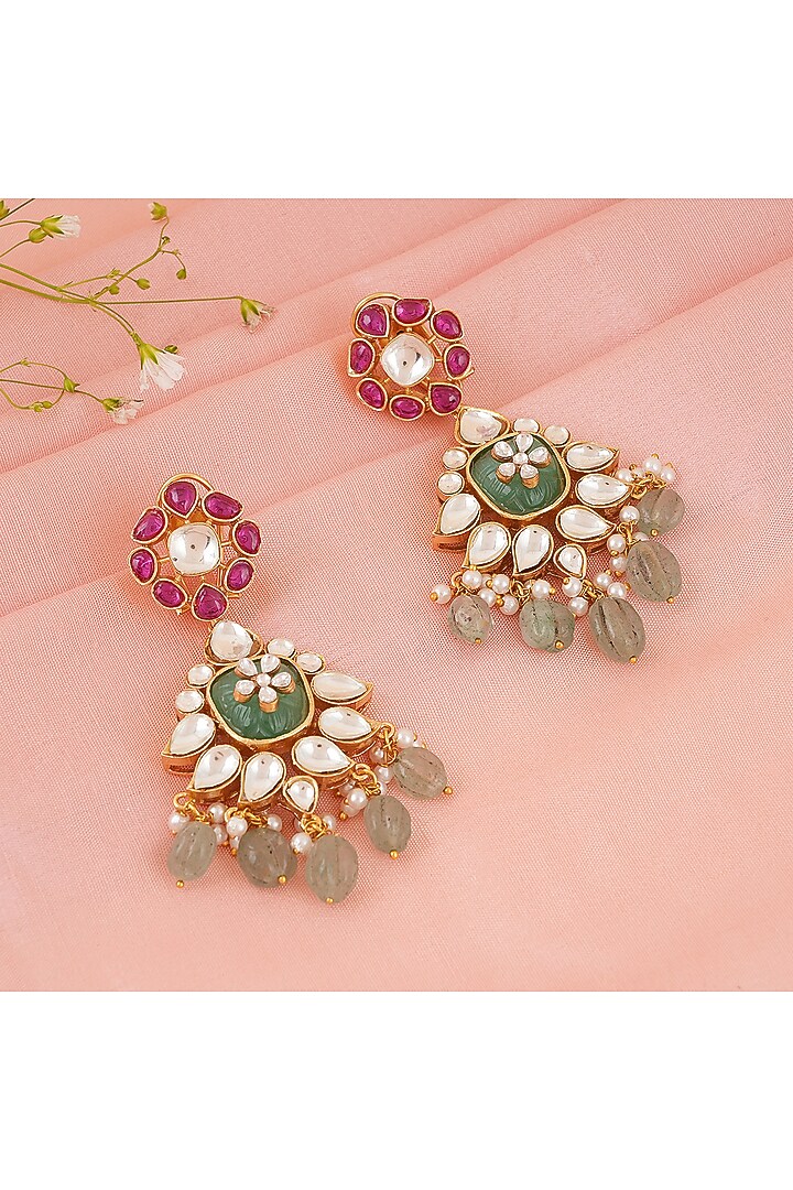 Gold Finish Kundan Polki Dangler Earrings by Chhavi'S Jewels at Pernia's Pop Up Shop