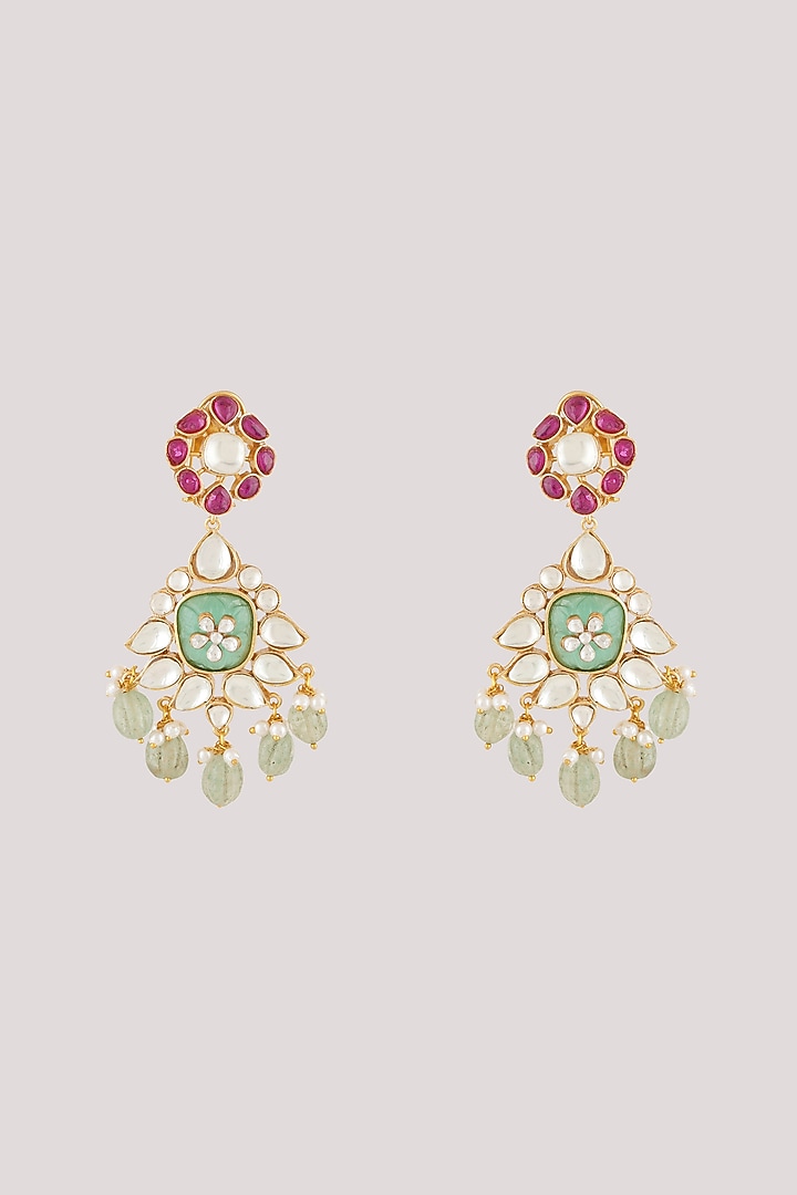Gold Finish Kundan Polki Dangler Earrings by Chhavi'S Jewels at Pernia's Pop Up Shop