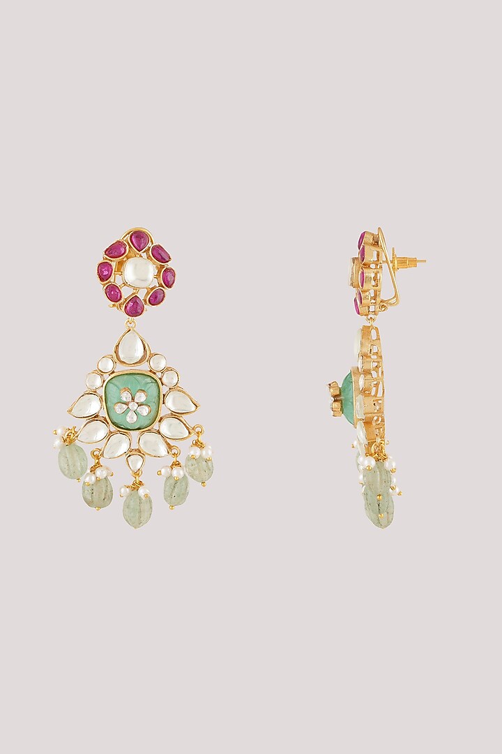 Gold Finish Kundan Polki Dangler Earrings by Chhavi'S Jewels at Pernia's Pop Up Shop