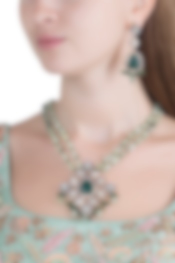 Gold Finish Emerald Pendant Necklace Set by Chhavi's Jewels