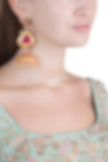 Gold Polish Ruby Stones Jhumka Earrings by Chhavi's Jewels