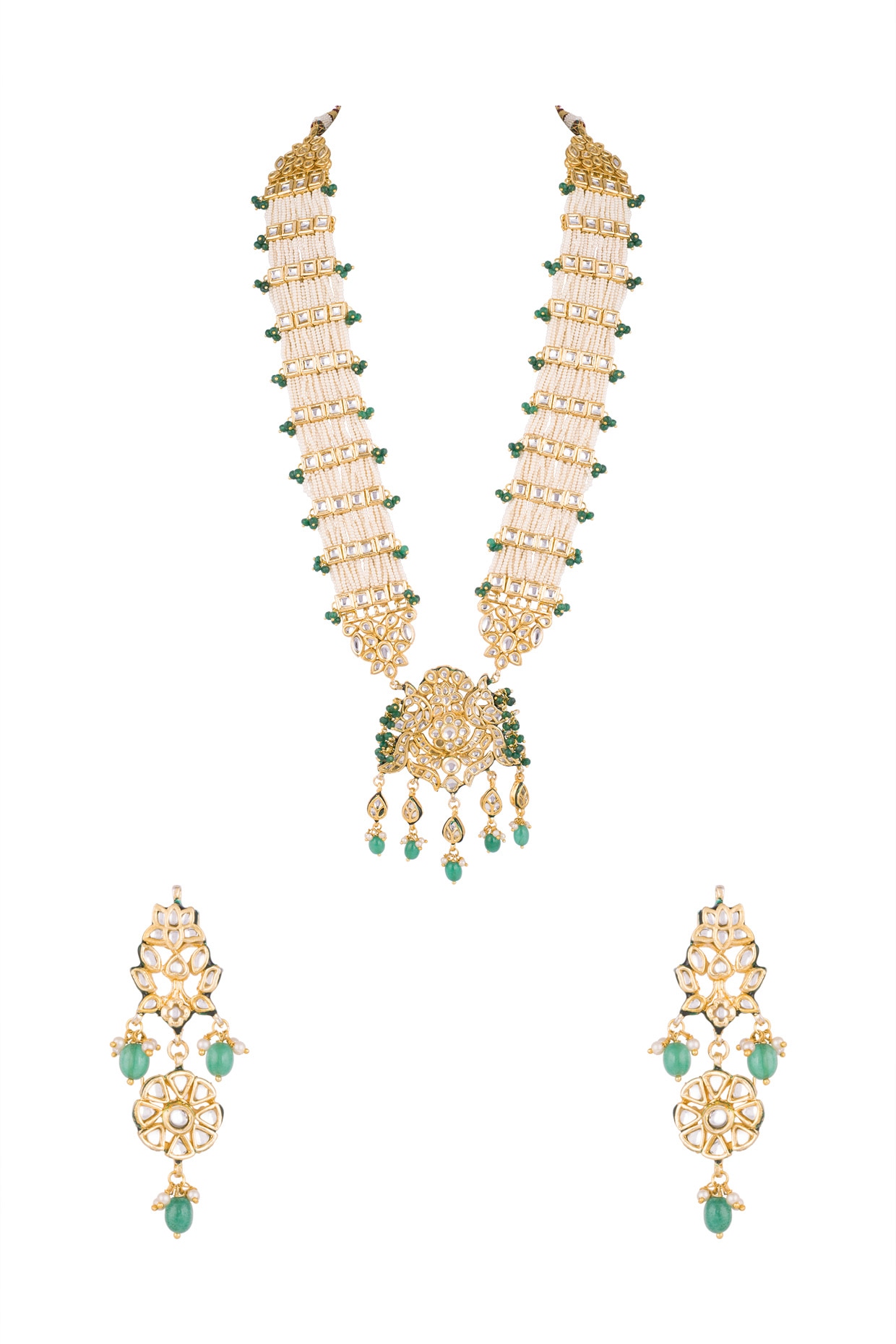 Emerald Stones Rani Haar Necklace Set 