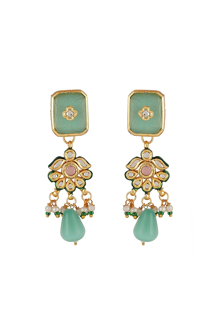 Gold Finish Kundan Polki & Turquoise Stone Choker Necklace Set by Chhavi'S Jewels at Pernia's Pop Up Shop