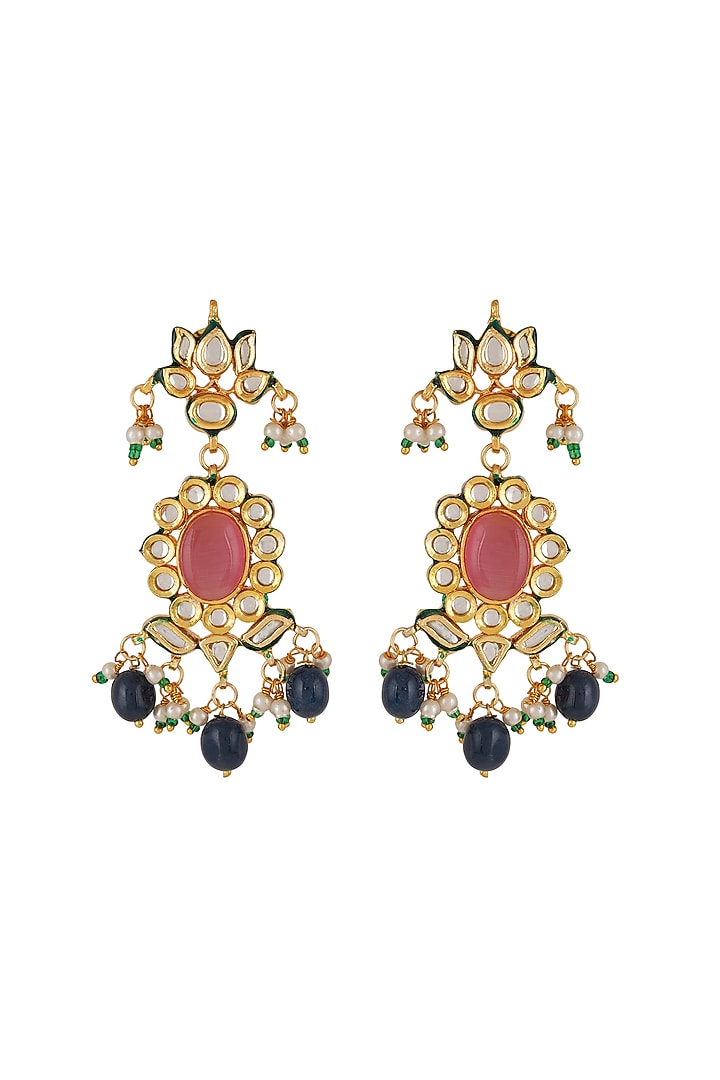 Gold Finish Kundan Polki & Blue Onyx Choker Necklace Set by Chhavi'S Jewels at Pernia's Pop Up Shop