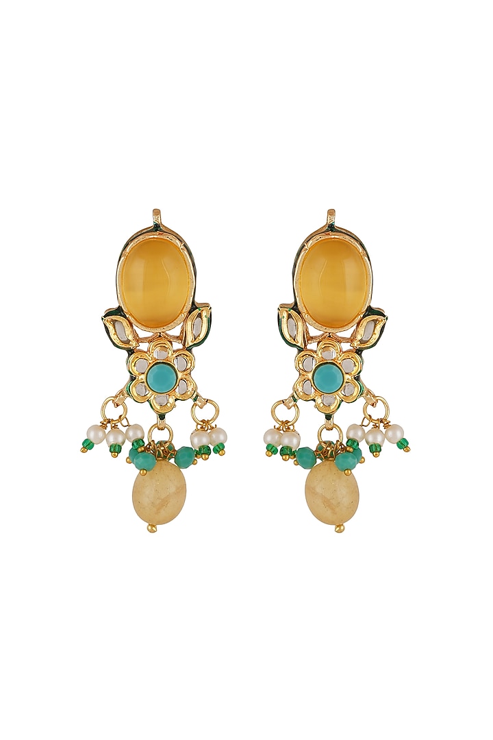 Gold Finish Kundan Polki & Yellow Onyx Choker Necklace Set by Chhavi'S Jewels at Pernia's Pop Up Shop
