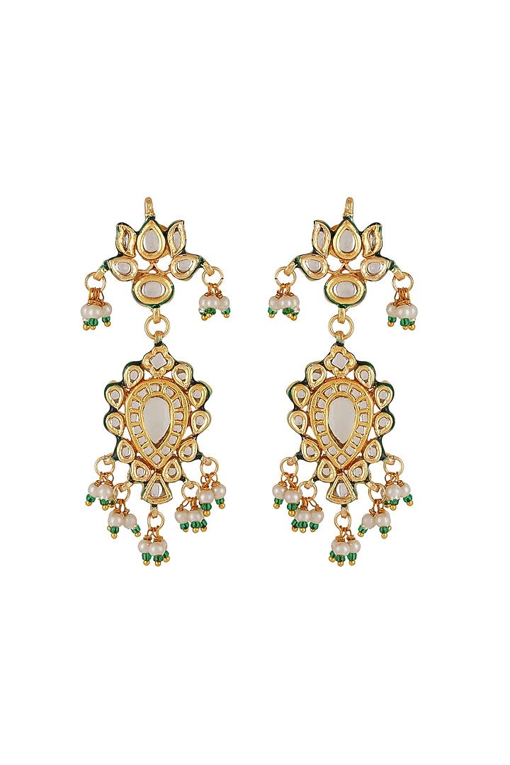 Gold Finish Kundan Polki & Pearl Long Necklace Set by Chhavi'S Jewels at Pernia's Pop Up Shop