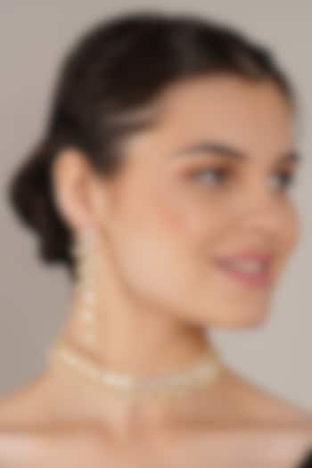 Gold Finish White Kundan Polki Choker Necklace Set by Chhavi'S Jewels