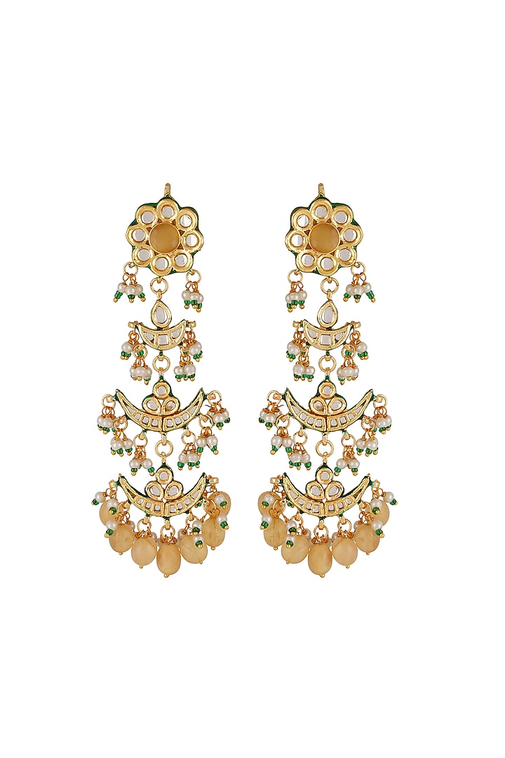 Gold Finish Yellow Kundan Polki Dangler Earrings by Chhavi'S Jewels at Pernia's Pop Up Shop