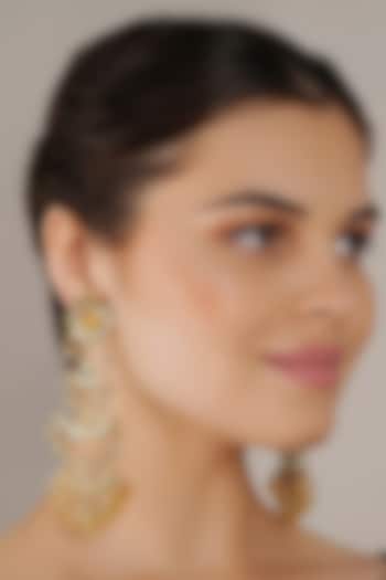 Gold Finish Yellow Kundan Polki Dangler Earrings by Chhavi'S Jewels