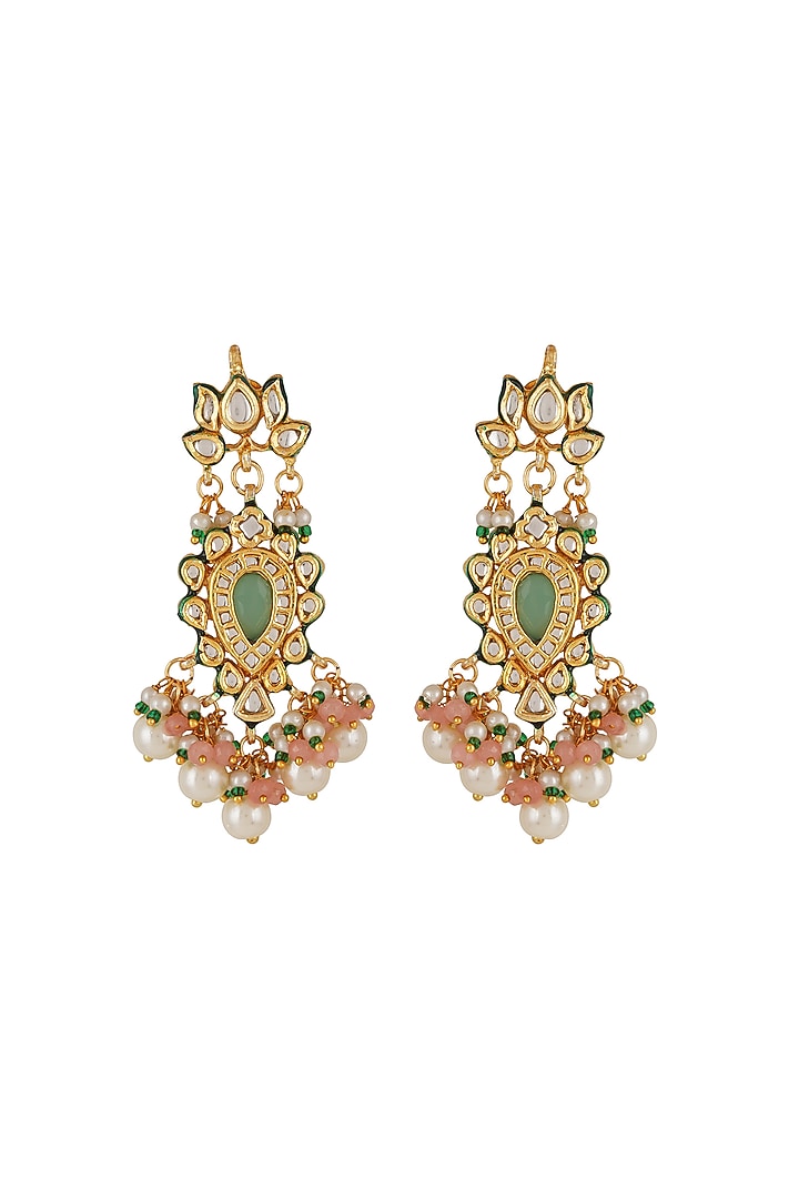 Gold Finish Multi-Colored Kundan Polki Dangler Earrings by Chhavi'S Jewels at Pernia's Pop Up Shop