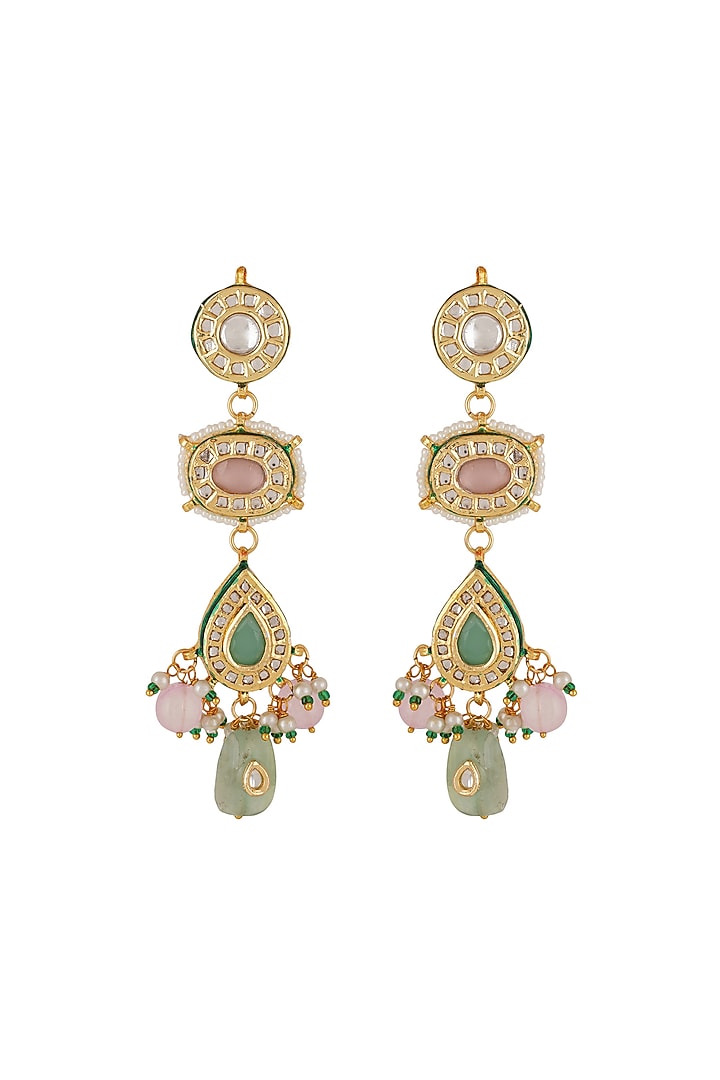 Gold Finish Multi-Colored Kundan Polki Dangler Earrings by Chhavi'S Jewels at Pernia's Pop Up Shop