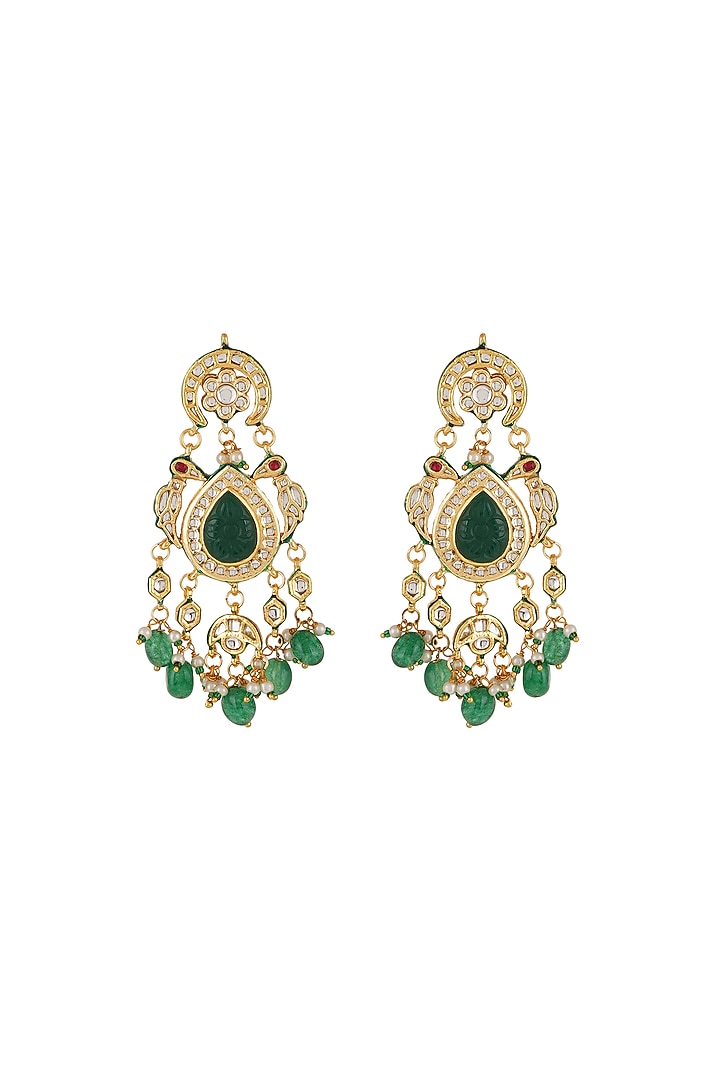 Gold Finish Green Kundan Polki Dangler Earrings by Chhavi'S Jewels at Pernia's Pop Up Shop