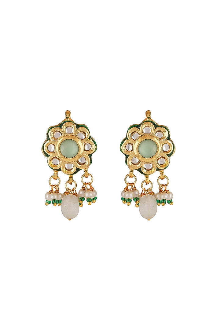 Gold Finish Green Kundan Polki Necklace Set by Chhavi'S Jewels at Pernia's Pop Up Shop
