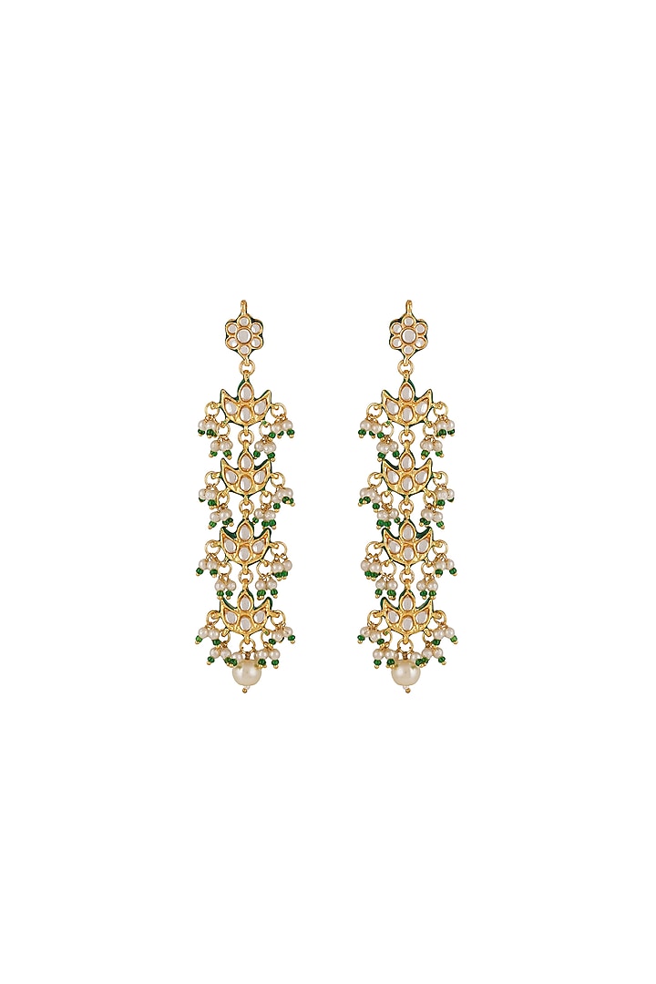 Gold Finish White Kundan Polki Long Necklace Set by Chhavi'S Jewels at Pernia's Pop Up Shop