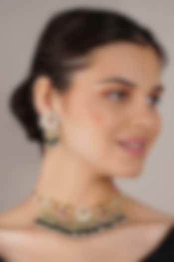 Gold Finish Multi-Colored Kundan Polki Choker Necklace Set by Chhavi'S Jewels at Pernia's Pop Up Shop