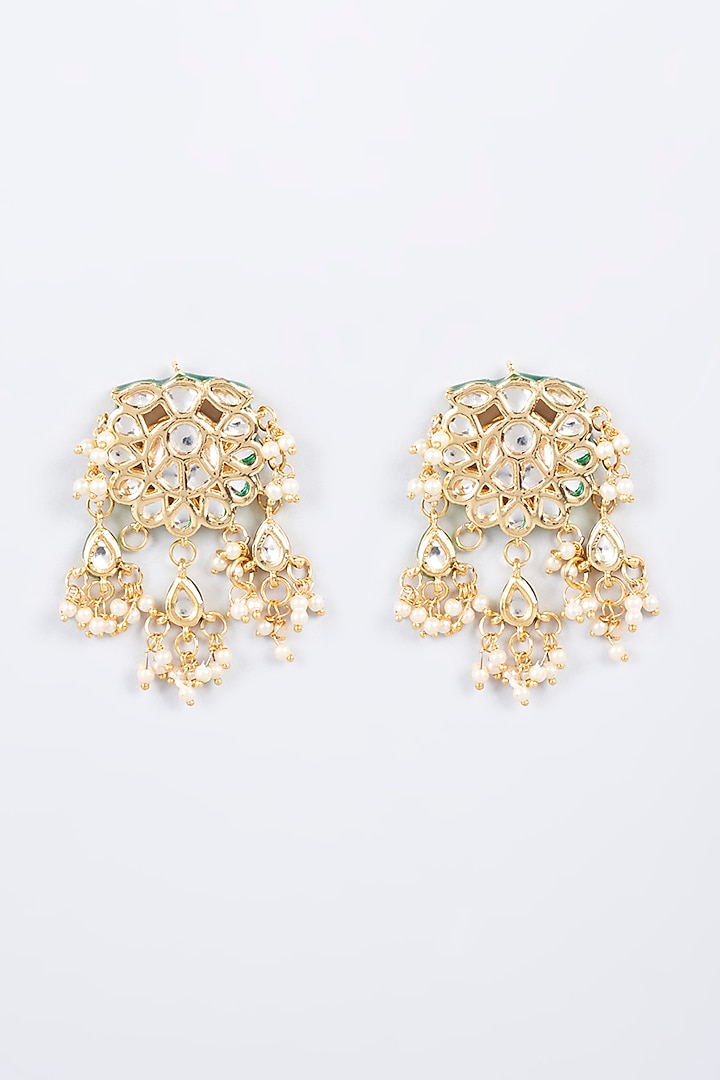 Gold Finish Pearl Stud Earrings by Chhavi's Jewels
