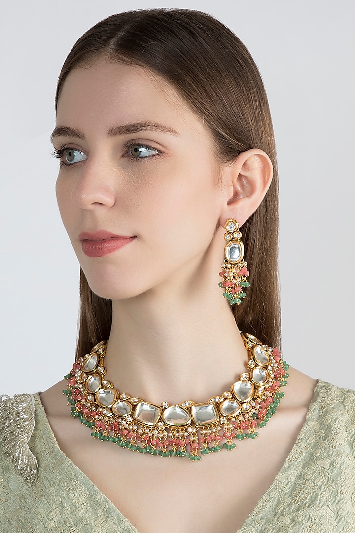 Gold Finish Choker Necklace Set by Chhavi's Jewels