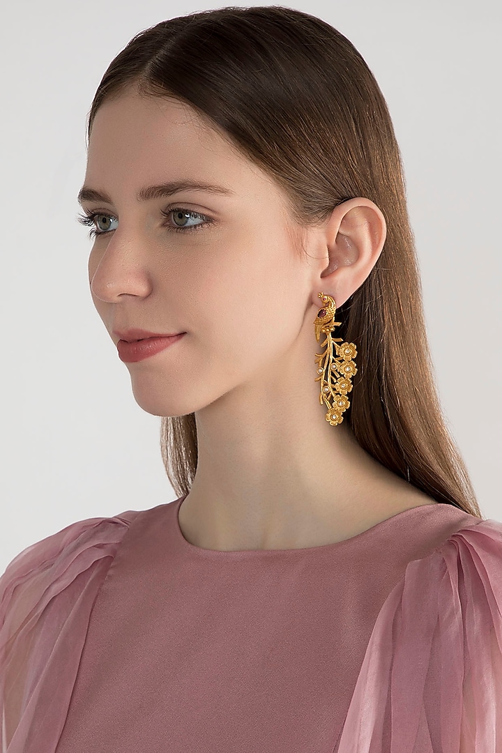 Gold Finish Bird Earrings by Chhavi's Jewels