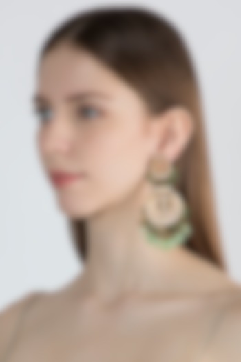 Gold Finish Green Stone Long Earrings by Chhavi's Jewels