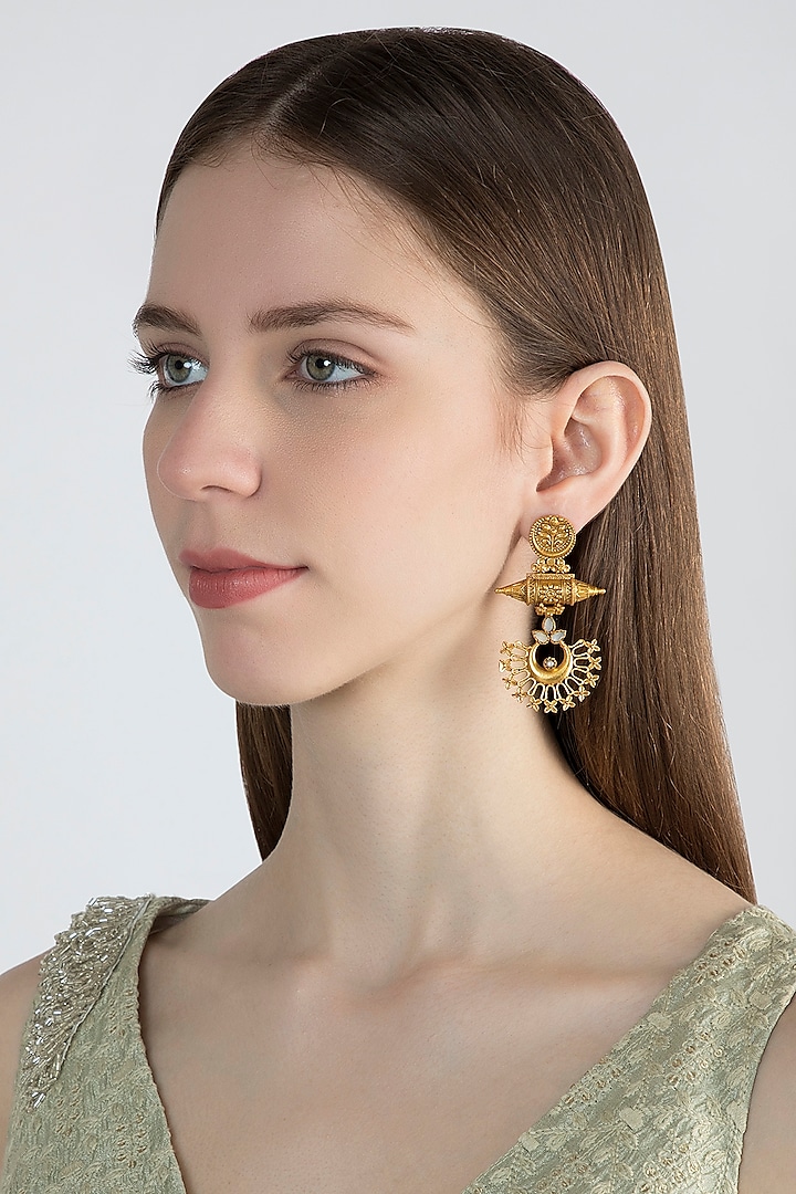 Gold Finish Long Earrings by Chhavi's Jewels
