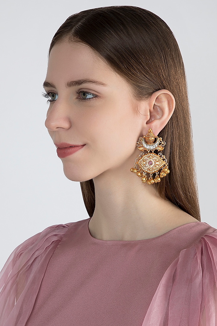 Gold Finish Long Dangler Earrings by Chhavi's Jewels