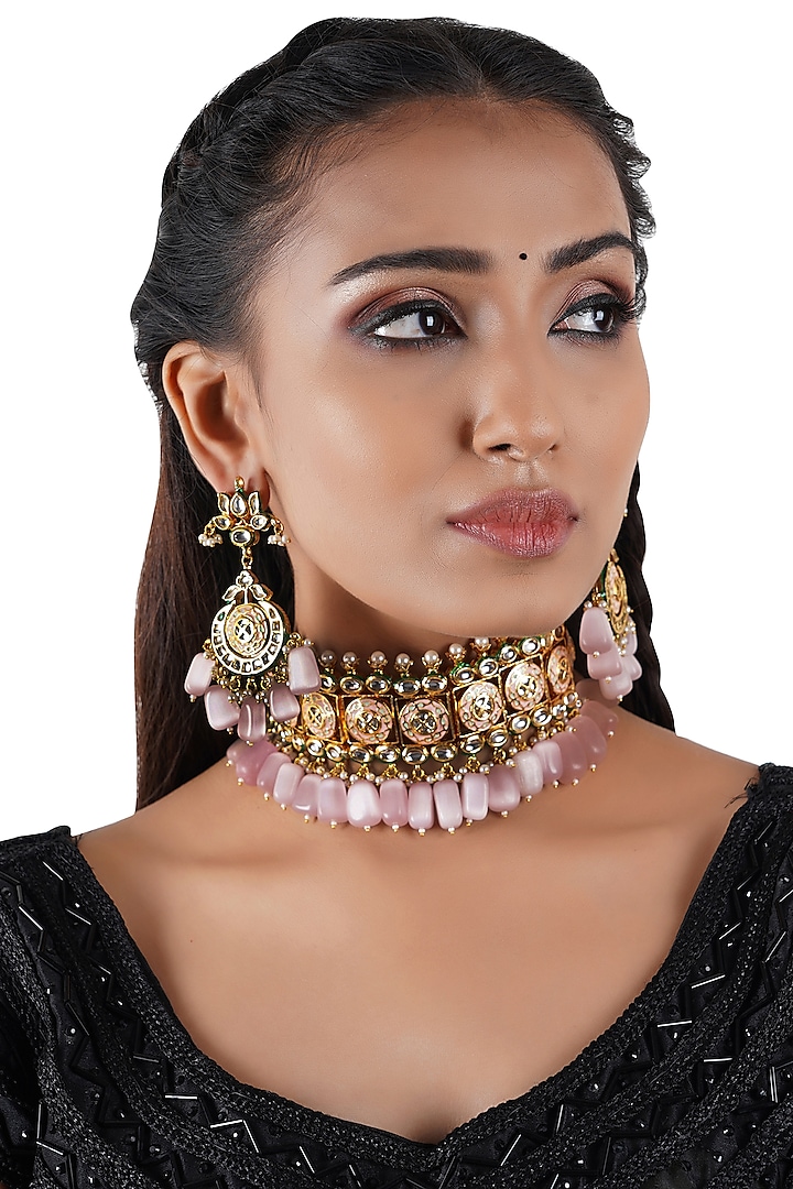 Gold Finish Choker Necklace Set With Kundan by Chhavi's Jewels