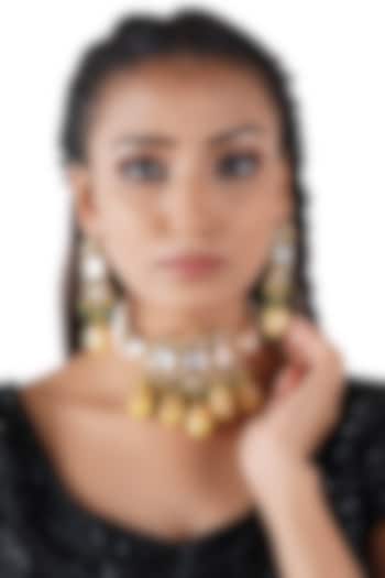 Gold Finish Choker Necklace Set In Mixed Metal by Chhavi's Jewels